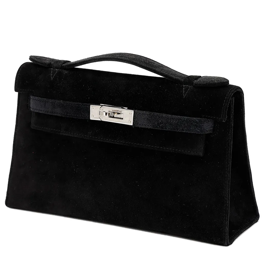 HERMÈS エルメス ハンドバッグ ポシェットケリー ブラック スエード 