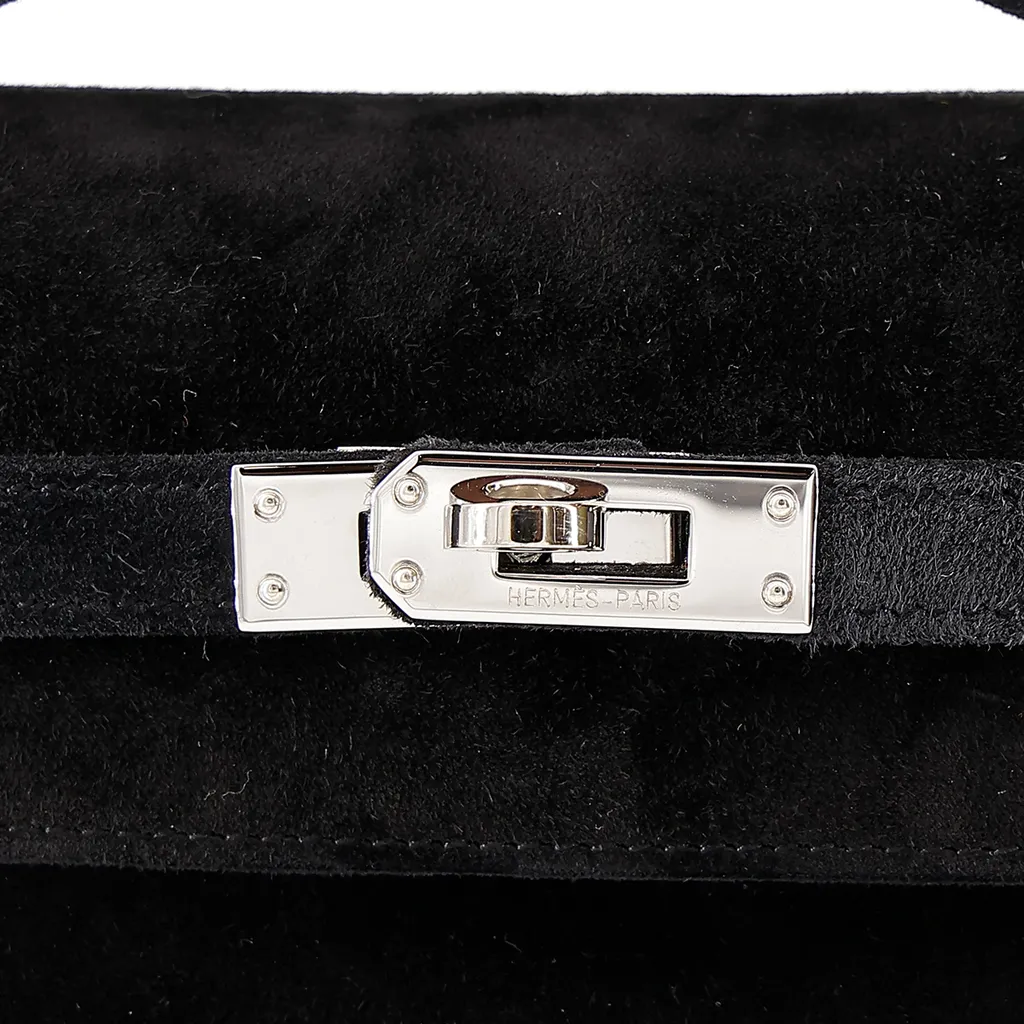 HERMÈS エルメス ハンドバッグ ポシェットケリー ブラック スエード 