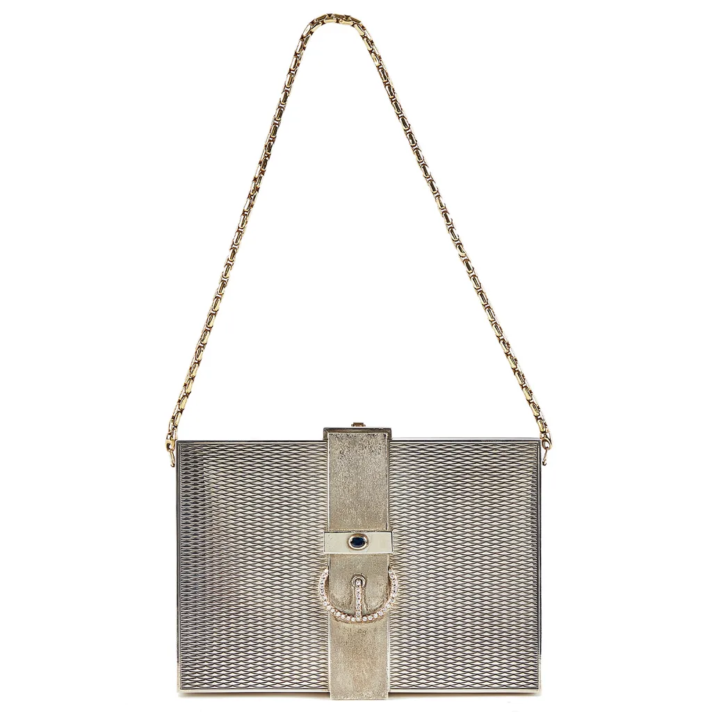 HERMÈS Vintage Sterling Silver Chain Box evening bag with Diamond 