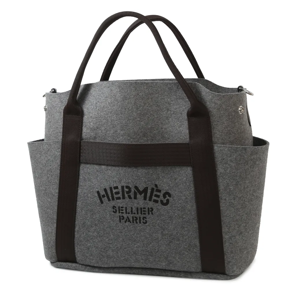 HERMÈS Sac de pansage Groom handbag in Gray Feutre with Palladium  
