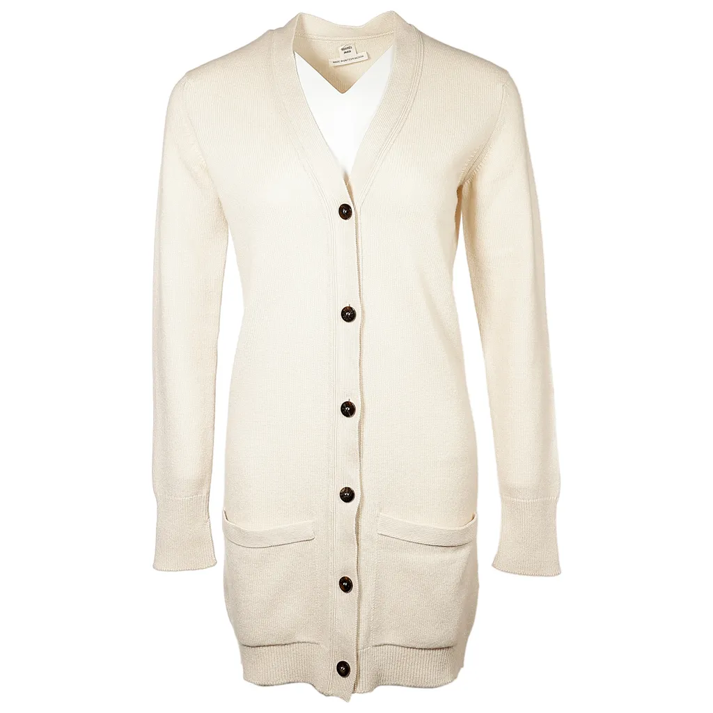 Cardigan Long Sellier Button White