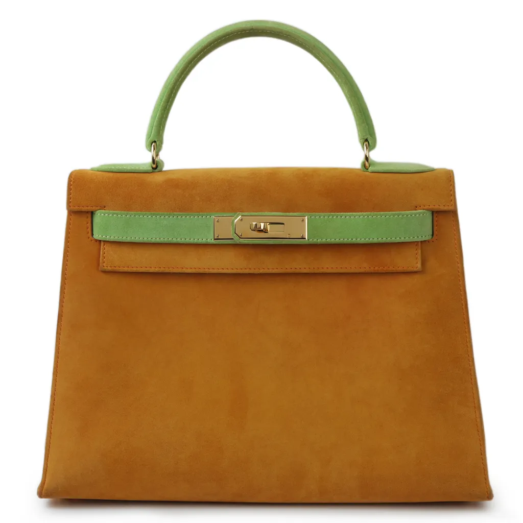 HERMÈS エルメス ケリー28 外縫い イエロー グリーン ドブリス 