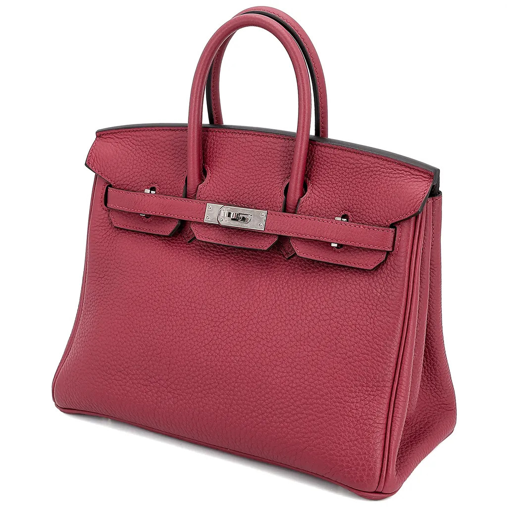 ランク A HERMÈS エルメス バーキン25 ルージュグレナ トゴ シルバー 
