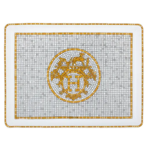 Mosaique au 24 gold tray, small model Yellow Orange Gray White