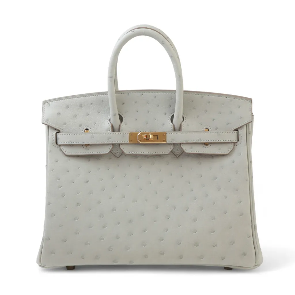 【期間限定！最安値挑戦】 Unused Ostrich (80) Perle Gris 25 Birkin HERMÈS ) NS Rank ( ラッピング・包装
