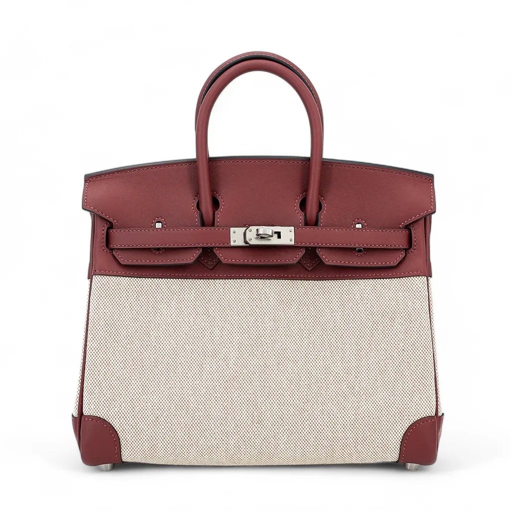 Unused ( Rank NS ) HERMÈS Birkin 25 Ecru Rouge H (55) Canvas
