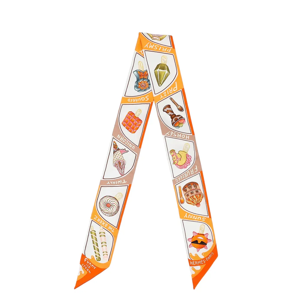 新品タグ付き　エルメス　ツイリー　ファニーアイスクリーム エルメス ツイリー ファニーアイスクリーム シルク ベージュドレ