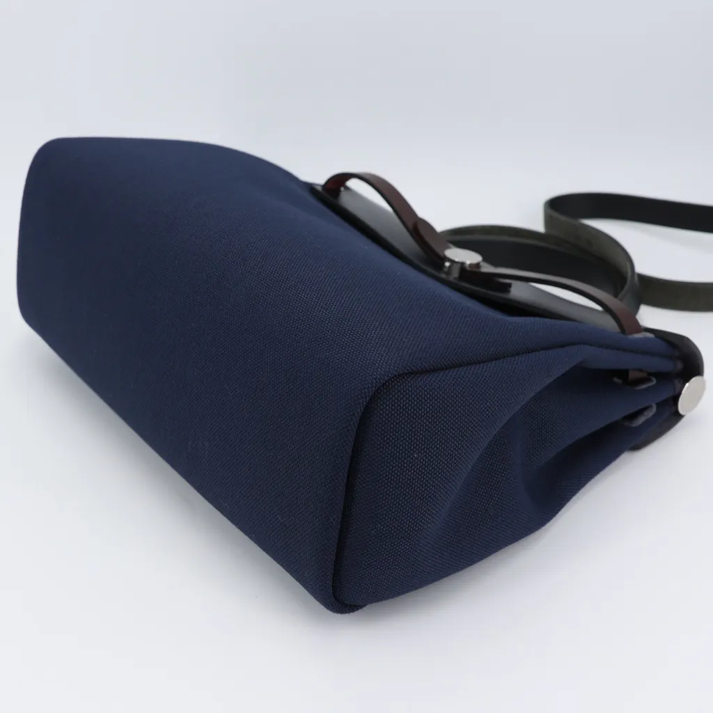 Excellent ( Rank SA ) HERMÈS Herbag PM Zip Black (89) Bleu
