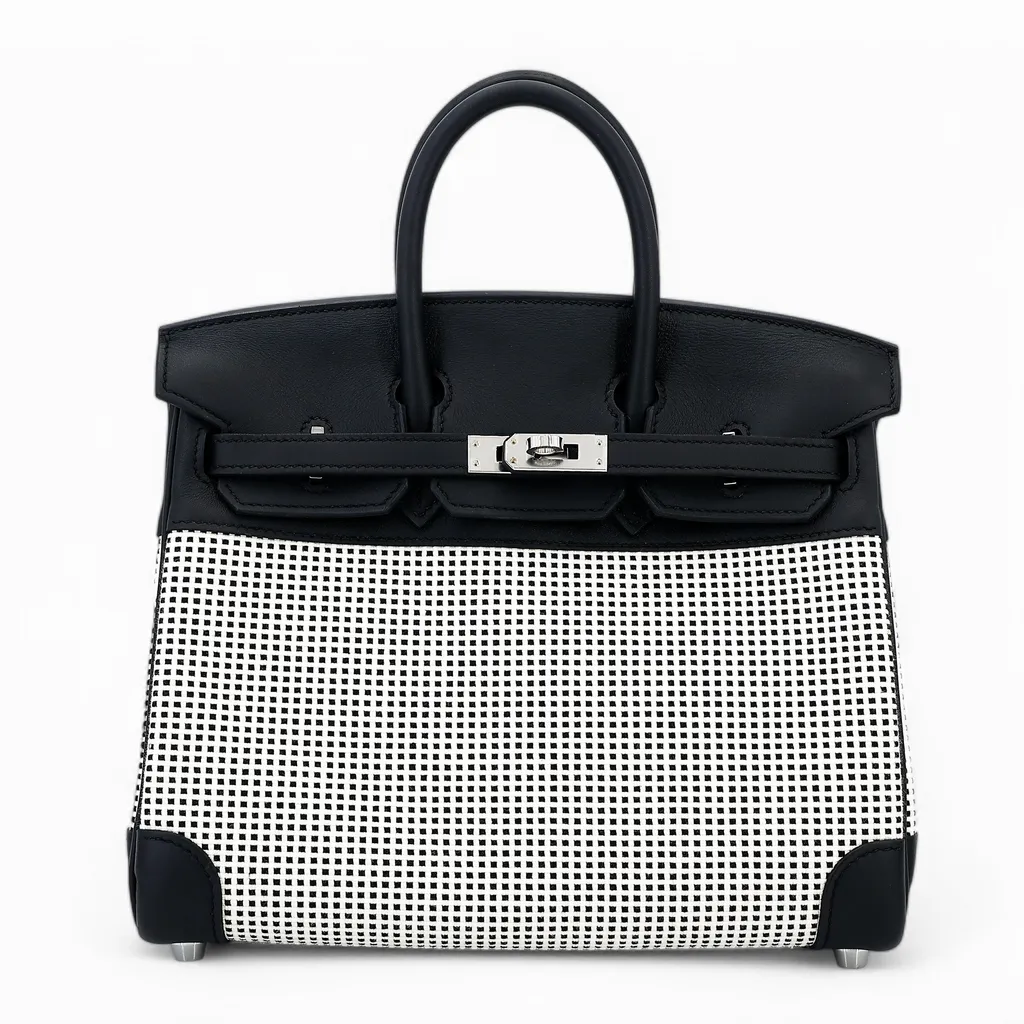 Birkin 25 Quadrille White (01) Black (89)