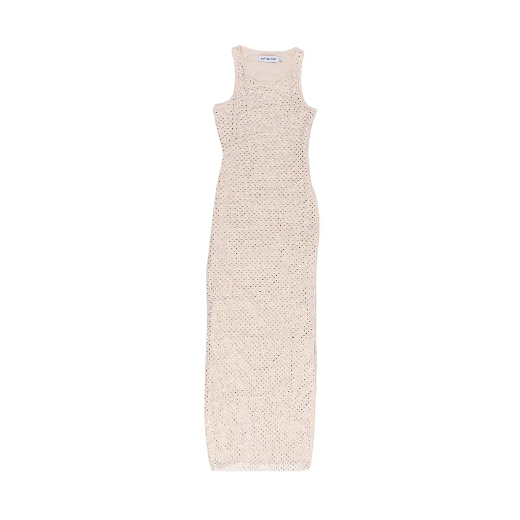 SELF-PORTRAIT Mesh Rhinestone Maxi Dress Pink