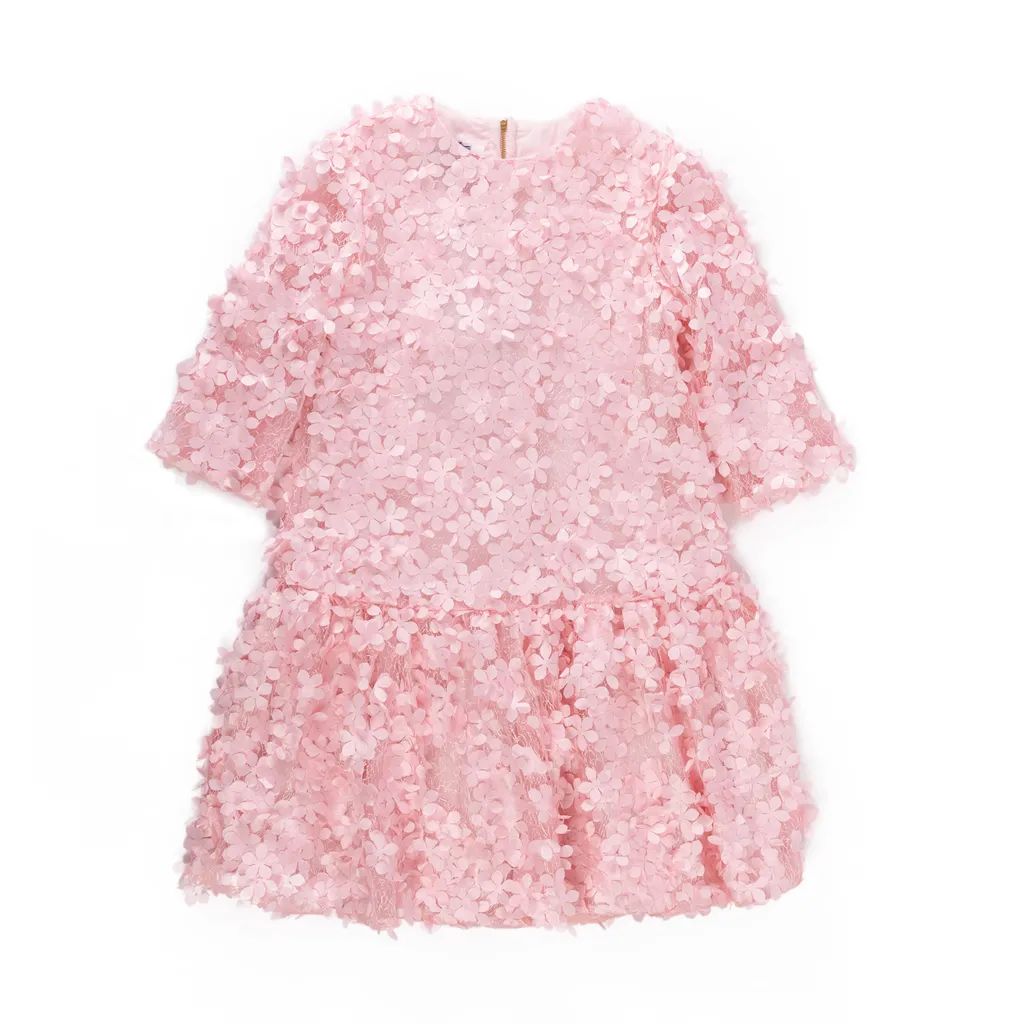 Mimisol Kids Girl's Pink Floral Lace Dress 粉色
