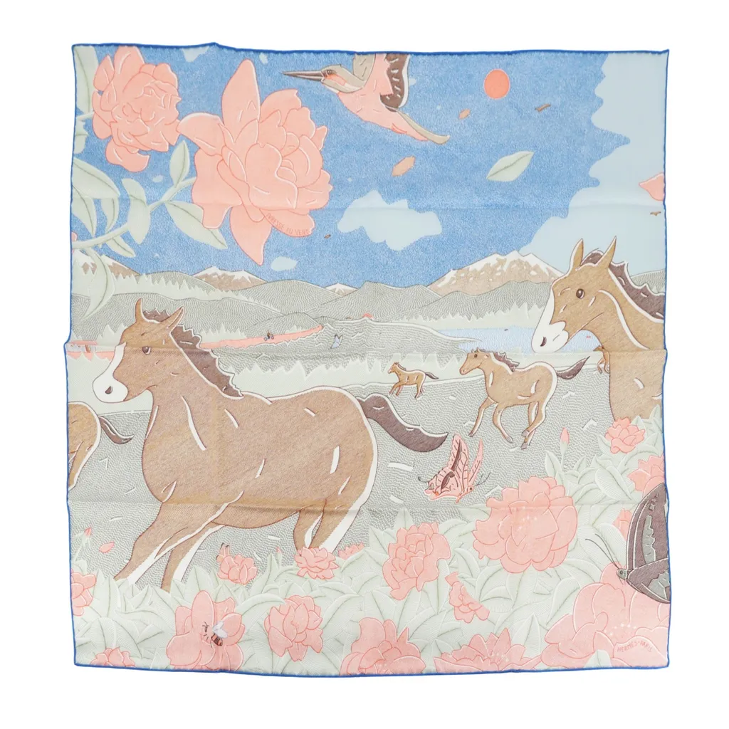 Carre 70 scarf Ivresse Au Vent Brown Beige Pink Blue