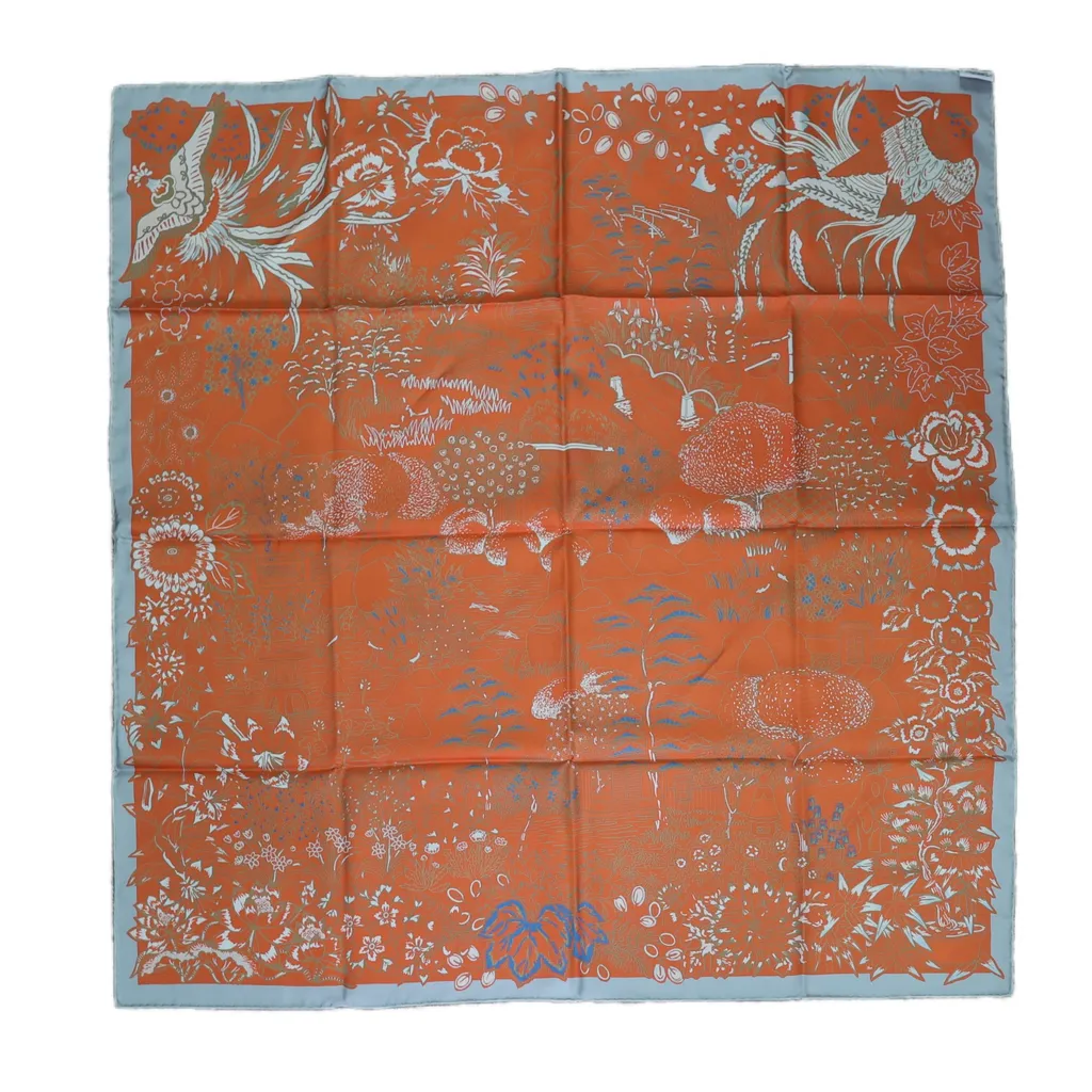 Carre 90 Double Face scarf Mille Feuilles de Soie Orange Gray