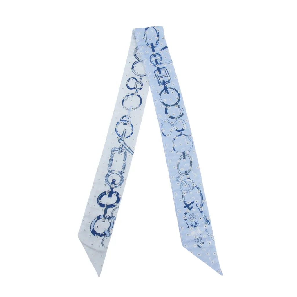 Twilly Do Re Boucles Broderie Anglaise 絲帶 藍色 白色