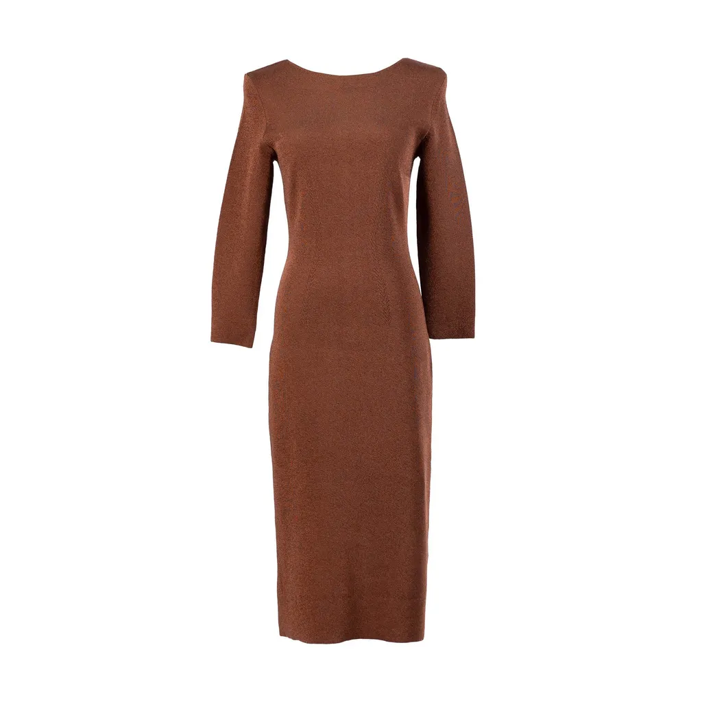 THE FOLD Giverny Dress Bronze Metallic Knit ブラウン