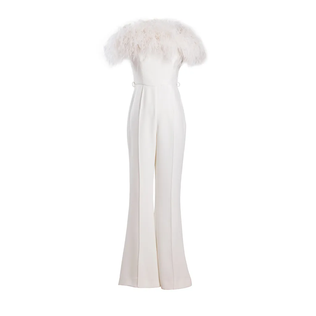 SELF-PORTRAIT White Feather Jumpsuit White