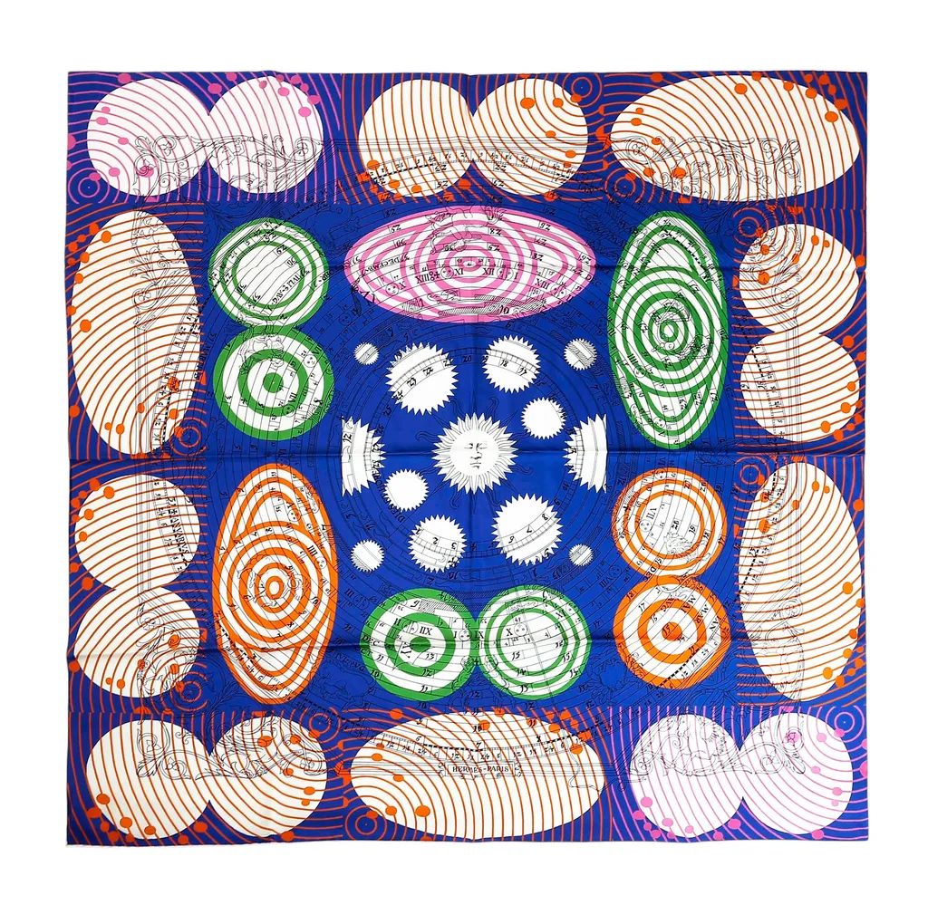Carre 90 scarf Astronomie Astrologie double face Green Blue