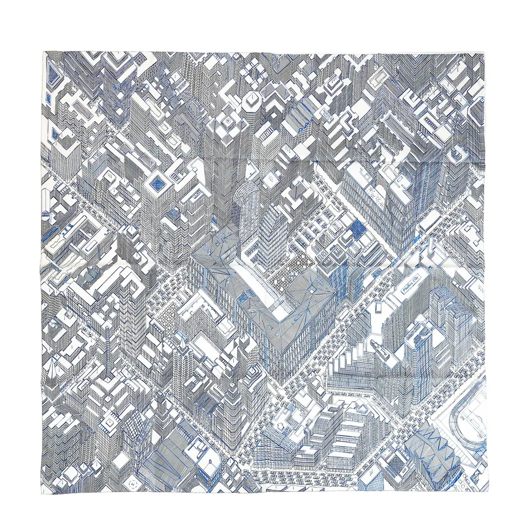 Carre 90 scarf Pantin City Gray White Blue