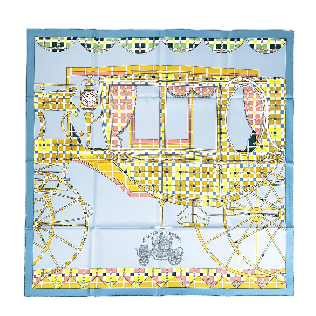 Carre 90 scarf Balade Ecossaise Blue Yellow