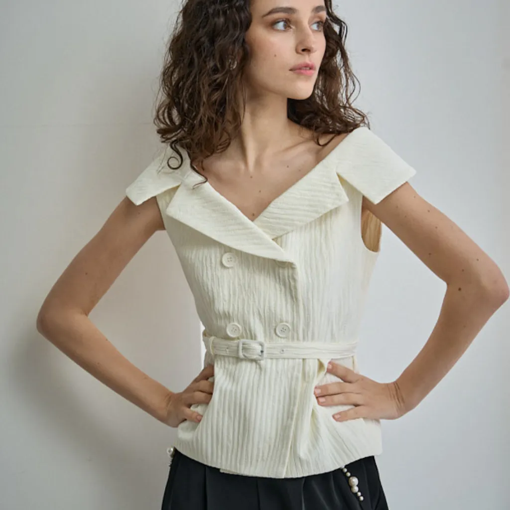 ERADIE Off-Shoulder Wide Collar TOP Ivory