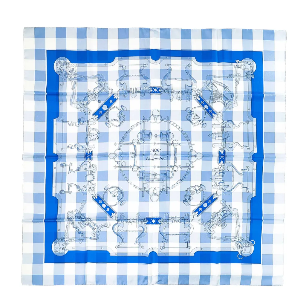 Carre 90 scarf Mors et Gourmettes White Blue