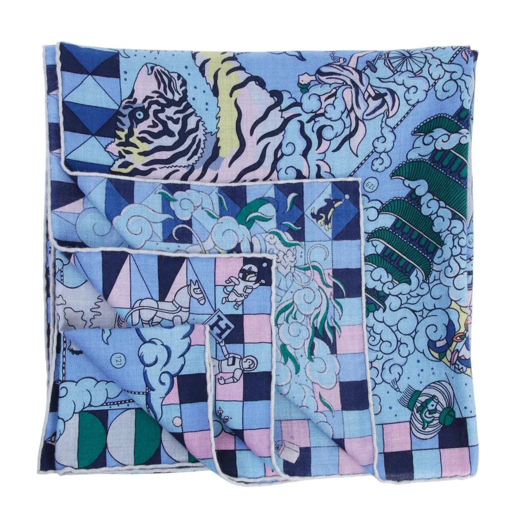 Carre 140 L'EPOPEE D'HERMES Scarf Blue