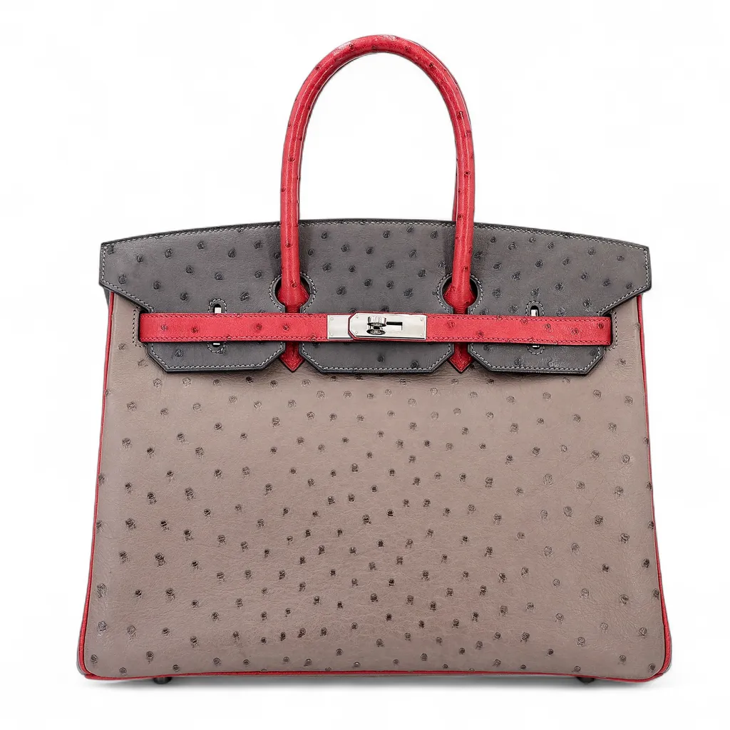 Birkin 35  Etoupe (18) Rouge Vif (53) Plomb (8P)