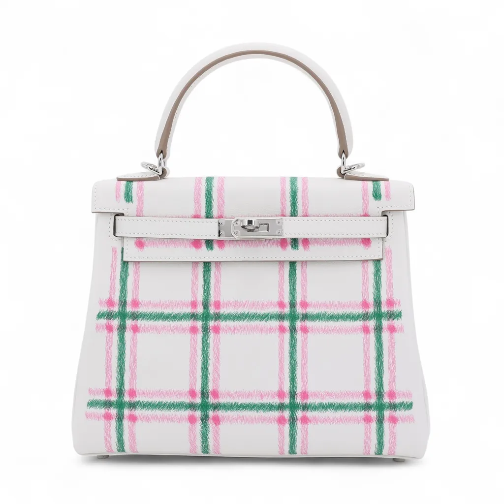 Kelly 25 Tartan Vert Moyen (65) Rose Bubblegum (L4) Gris Pale (M4)