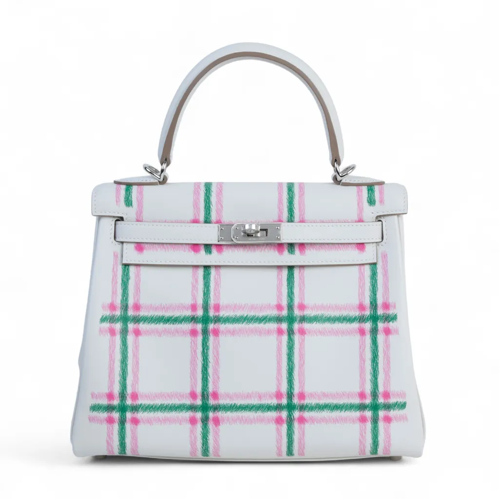 Kelly 25 Tartan Gris Pale (M4) Rose Bubblegum (L4) Vert Moyen (65)