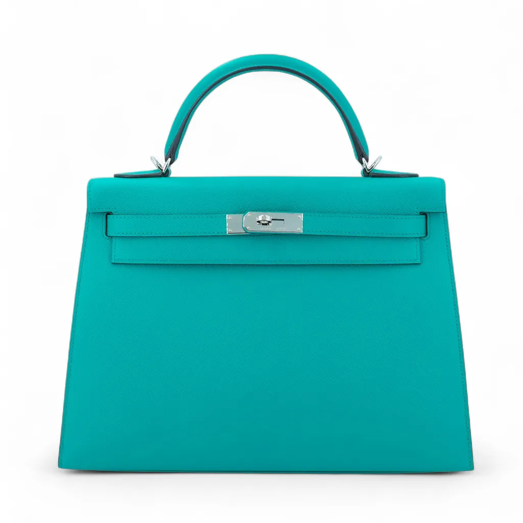 Kelly 32 Sellier Bleu Paon (7F)